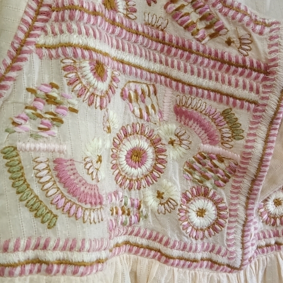 Lucky Brand Embroidered Flutter Sleeve Top Pink Nude Boho Cotton - Picture 5 of 13